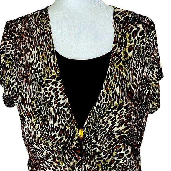 Leopard Print Career Blouse Top Shirt size XL Cheetah Print Animal Print - Picture 2 of 12